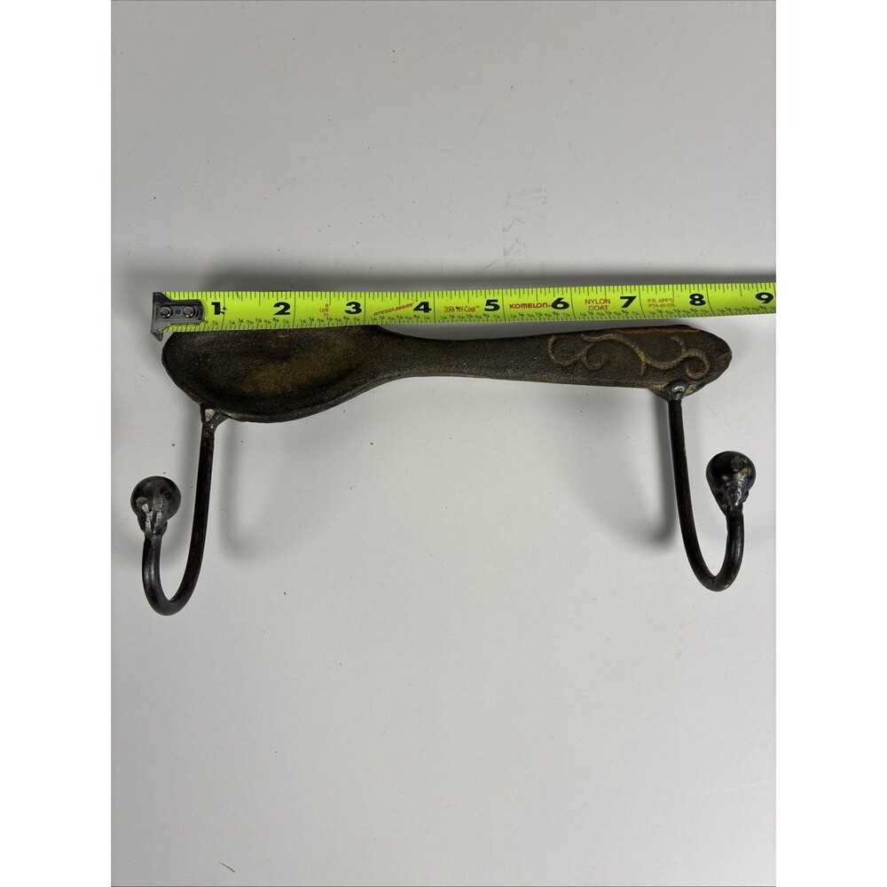 Vintage Rustic Spoon Wall Mounted 2 Hooks Heavy Cast Iron 8” - Picture 5 of 7